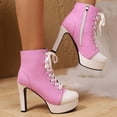 thumbnail image 5 of Rokment Stiletto Heels Platform High Top Fashion Sneakers For Women Trendy Casual Canvas Lace up Heeled Walking Pumps Ankle Boots with Side Zipper Spring Fall Winter Pink Size 7.5, 5 of 8