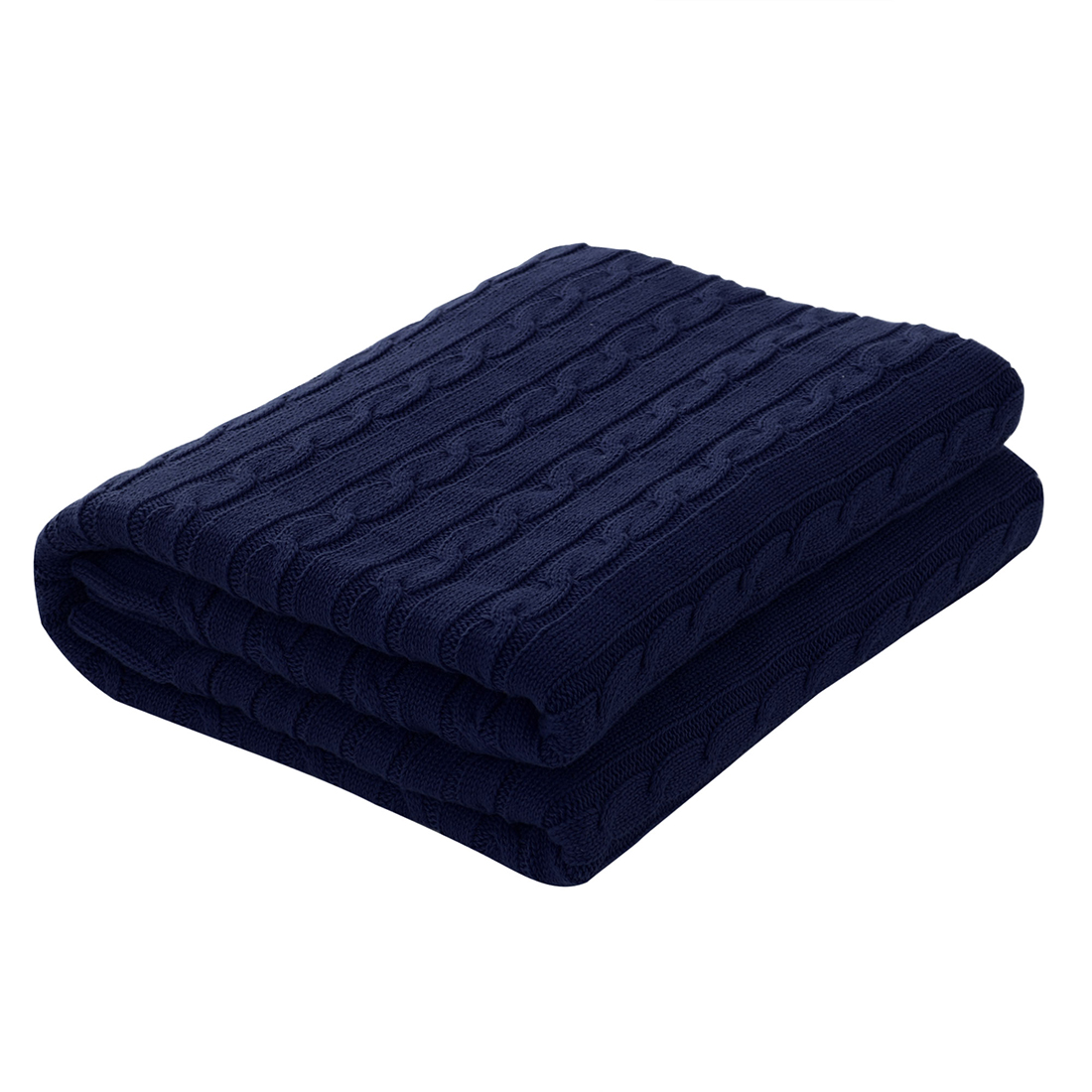 Soft Cotton Cable Knit Throw Blanket for Bed Twin Size Navy Blue