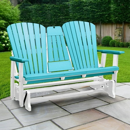 Furniture Classics Model 524ARW Two Seat Fan Back Glider with Drop Down Table/Cup Holder in Aruba Blue with White Base