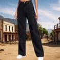 thumbnail image 5 of Women's Plus Size High Waist Wide Leg Jeans, Stretch Denim Straight Leg Pants with Side Pockets, Loose Fit Vintage Washed Mom Jeans for Casual and Daily Wear Black L, 5 of 10