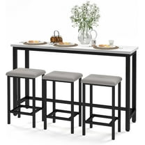 Bar Table Set for 3, 60.2” Faux Marble Behind Couch Table Set, Modern Sofa Table with 3 Upholstered PU Stools, Space-Saving Bar Tables and Stools for Home, Apartment, Small Spaces (Gray)