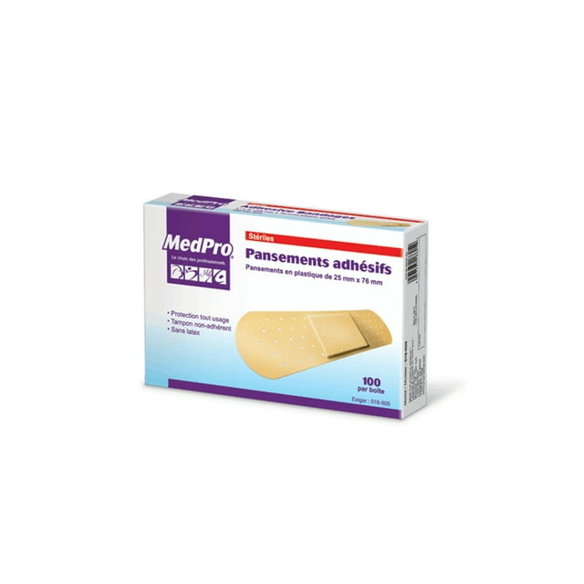 Band Aid Adhesives Med Pro Plastic Bands size 3/4" x3" count 100's/ box (Sold as 8 /case)