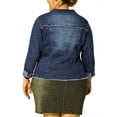 thumbnail image 4 of Unique Bargains Women's Plus Size Washed Front Frayed Classic Denim Jacket 3X Dark Blue, 4 of 8