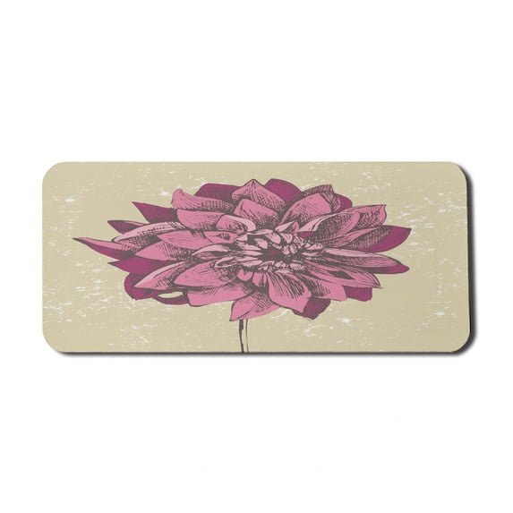 Boho Computer Mouse Pad, Vintage Dahlia Flower with Murky Grunge Featured Background Growth Bohemian Pattern, Rectangle Non-Slip Rubber Mousepad X-Large, 35" x 15", Purple Khaki, by Ambesonne