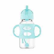 Dr. Brown's Milestones Wide-Neck Sippy Straw Bottle with Handles, 9oz/270ml, Gray/Green, 6m+, 2 Pack