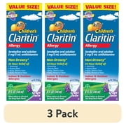 (3 pack) Claritin Children's 24 Hour Liquid Allergy Syrup, Free of Dyes, Sugar, Alcohol, Grape Flavor, 8 Fl oz