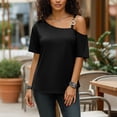 thumbnail image 5 of Gamivast Off The Shoulder Tops for Women Asymmetrical Short Sleeve Loose Fit Casual Tops Metal Strap Detail Summer Going out Daily Vacation Travel Party Weekend Wear outfits, 5 of 6