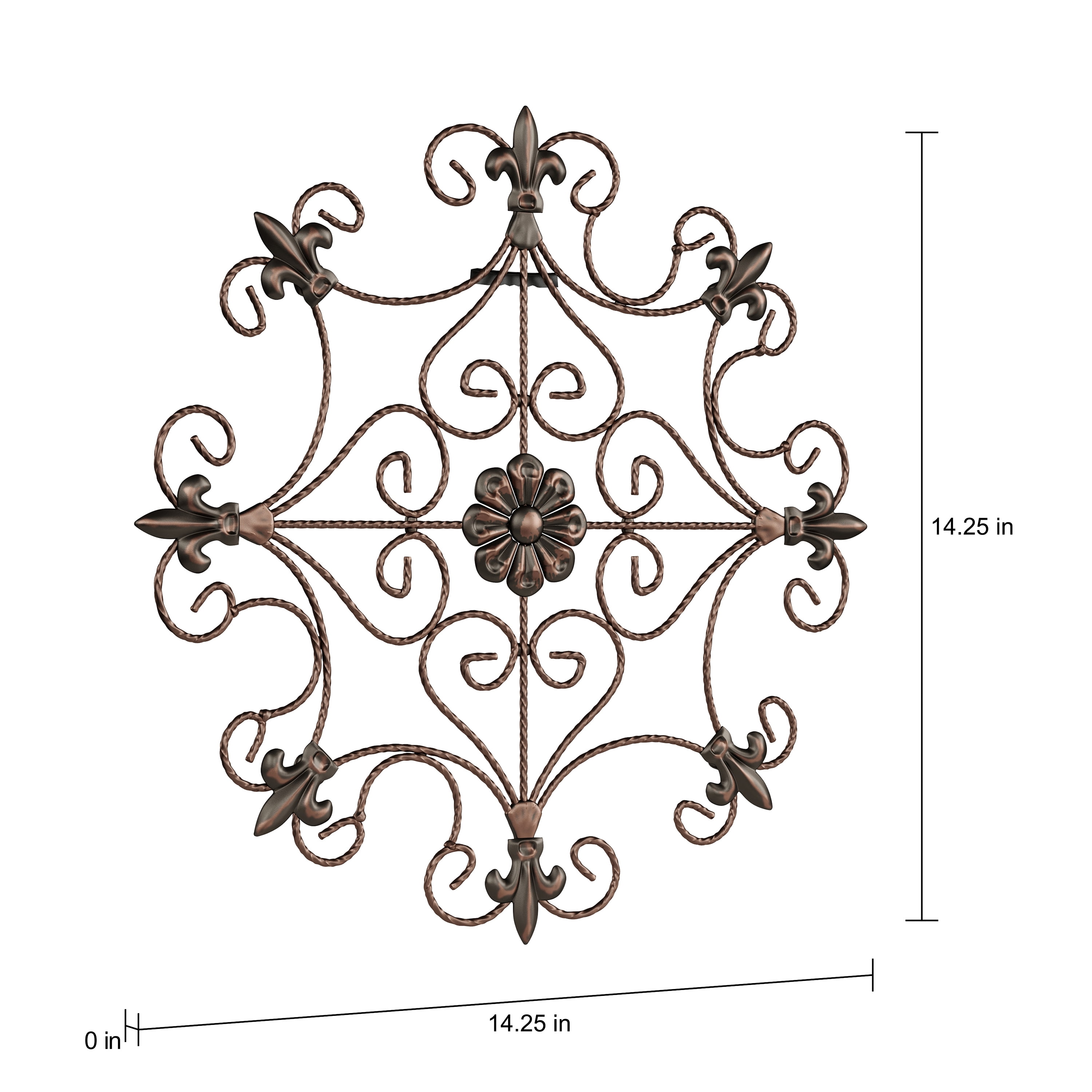 Medallion Metal Wall Art- 14.25 Inch Square Open Edge Metal Home Decor, Hand Crafted with Distressed Finish- Mounting Screws Included by Lavish Home