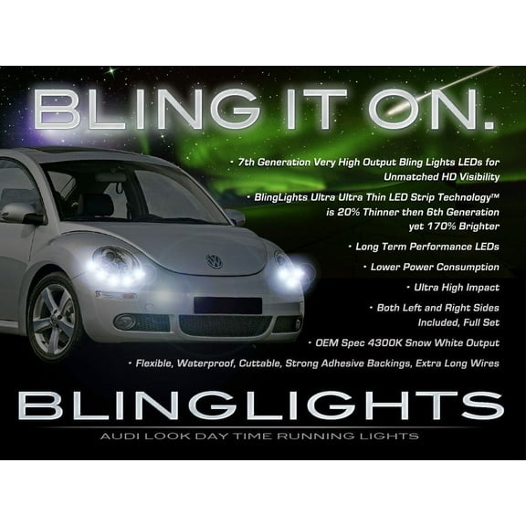 For Volkswagen VW Beetle LED DRL Light Strips Headlamps Headlights Head Lamps Day Time Running Lights