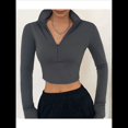 thumbnail image 4 of Camisas de Larga para Mujer, Blusas Informales de Negocios con Cuello en V, Suéter de Punto Acanalado, Blusas Ajustadas, Ropa Y2k Gris M, 4 of 10