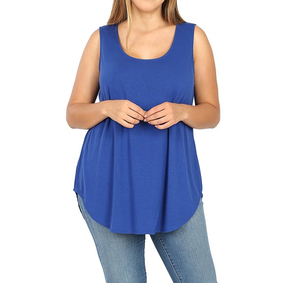 Women & Plus Relaxed Fit Scoop Neck Sleeveless Round Hem Blouse Tank Top