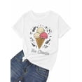 thumbnail image 7 of Women's T-Shirt Ice Cream Hand-drawn Illustration Short Sleeve Casual Tee Classic Crew Neck T Shirt for Women White, M, 7 of 7