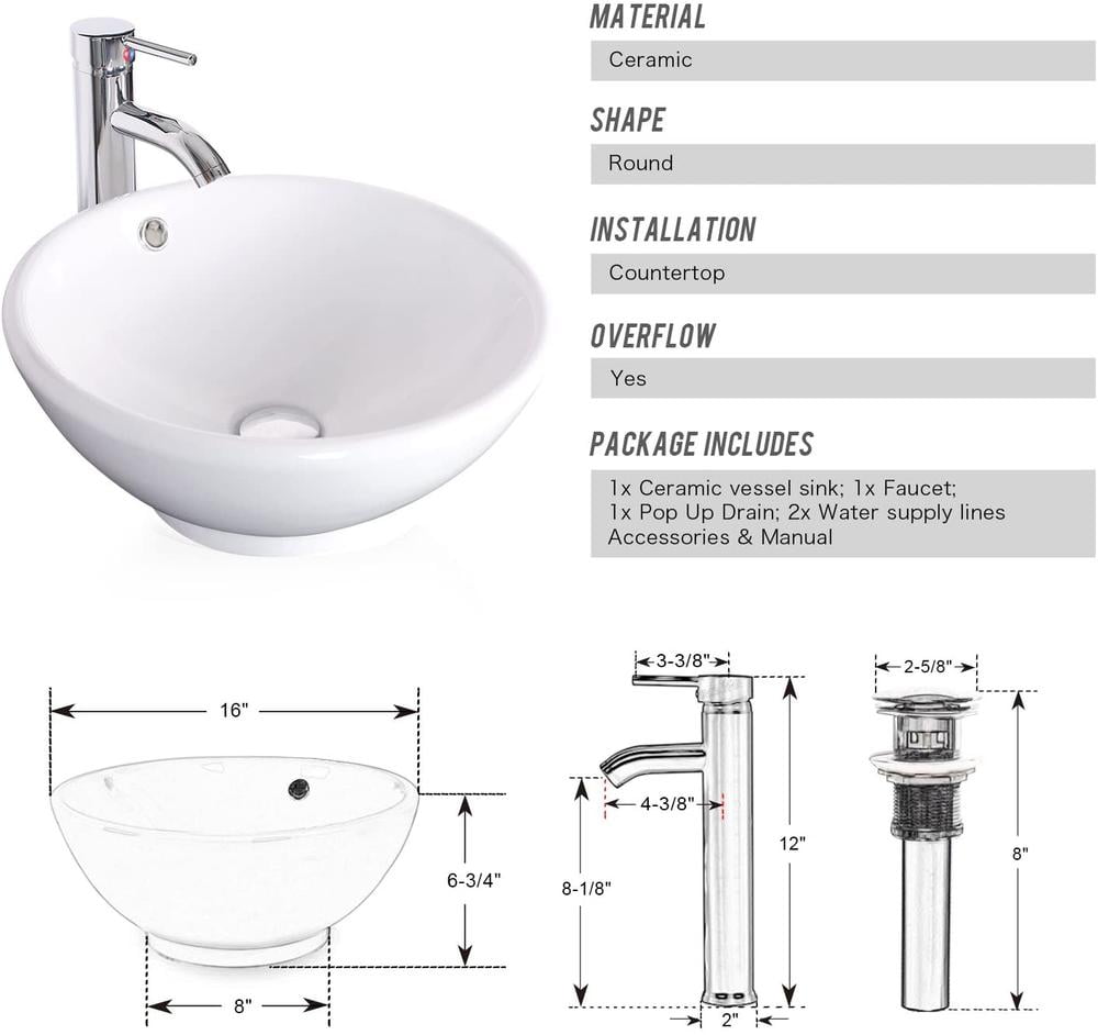 Eclife 24" Farmhouse Bathroom Vanity with Rustic Oak Wood Top,White Ceramic Sink, Water Save Faucet,Solid Brass Pop Up Drain