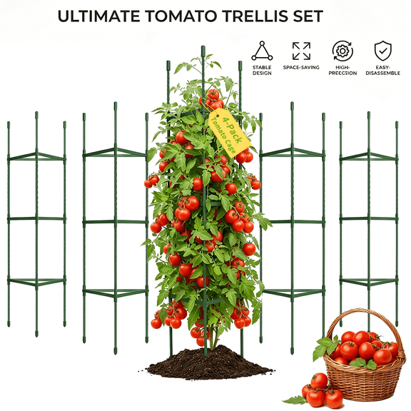 4-Pack Tomato Cage for Garden Plant Support- Up to 51.2"H×11.8"W Garden Stakes Tomato Cage, Tomato Trellis for Potted Plants, Tomato Cages Plant Stakes for Climbing Vegetables Plants Flowers