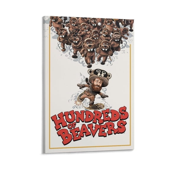 Hundreds of Beavers Movie Poster Canvas Painting Wall Art for Bedroom, Living Room, Bathroom, Dining Room, Home Office