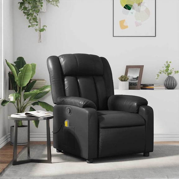 vidaXL Massage Recliner Chair, Adjustable Recliner with 6-Point Vibration Massage, Black Leather