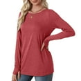 thumbnail image 5 of Fanxing Women's Long Sleeve Shirts with Thumb Hole Casual Crewneck Pullover Lightweight Tees Shirt 2025 Fall Tops Red,XL, 5 of 8