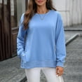 thumbnail image 2 of ManxiVoo Women's Casual Solid Color Round Neck Sweatshirt Long Sleeve Shoulder Button Detail Autumn Pullover Top XL Size Blue, 2 of 8