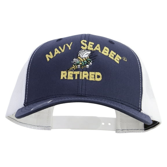 US Navy Seabee Retired Embroidered Contrast Trucker Cap - Navy White OSFM