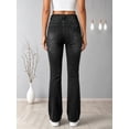 thumbnail image 4 of Women's High Rise Straight Leg Jeans Distressed Ripped Frayed Cuffed Roll Up Hem Stretch Denim for Casual Black, 4 of 7