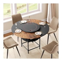 Round Dining Table for 4, Dinner Table with Storage Shelf, 47.2'' Dining Room Table, Circle Tables, Farmhouse Wood Kitchen Tables for Dining Room Living Room, Rustic Brown DTHR12001