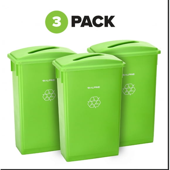 Alpine Industries 23 Gallons Canette de Recyclage Mince avec Couvercle de Recyclage de Papier, Vert, 3 Paquets