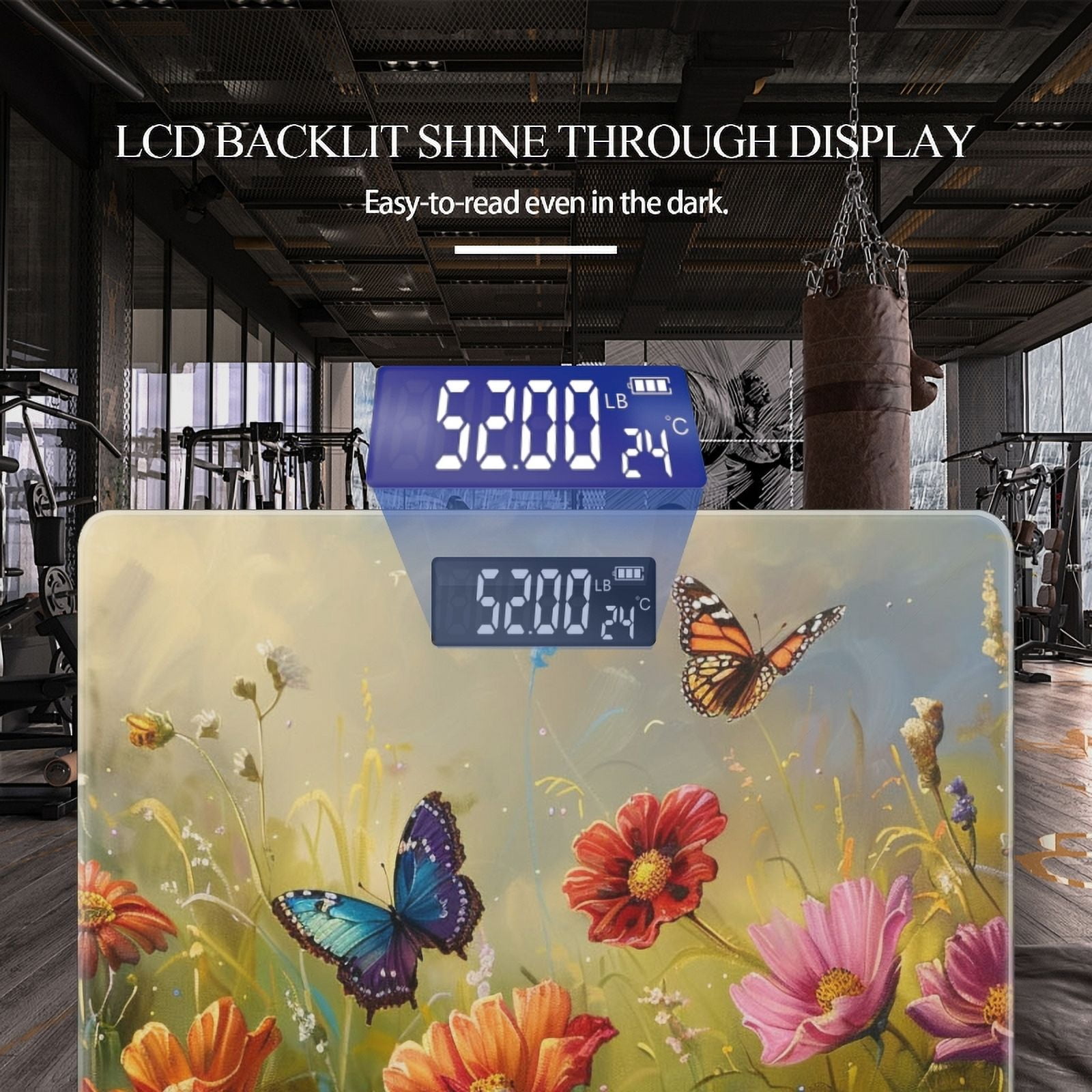 Bathroom Scale, Highly Accurate Digital Body Scale,Precisely Measures Weight up to 400 lbs-Butterflies Dance Amidst The Blooming Petals