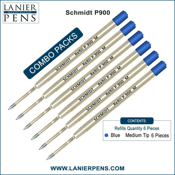 6X Schmidt P900 M Parker Style Ballpoint Refill Blue Ink Medium Tip