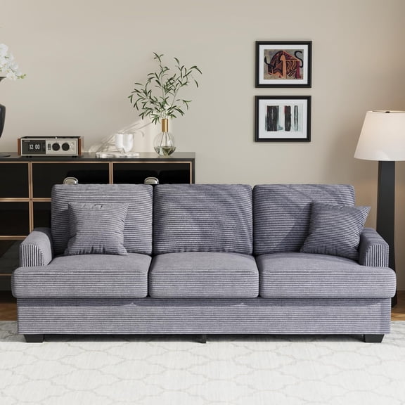 Comfy 86" Deep Seat Sofa, Modern Upholstered Couch with 2 Throw Pillows & Removable Covers, Versatile Sofa for Small Spaces & Living Room