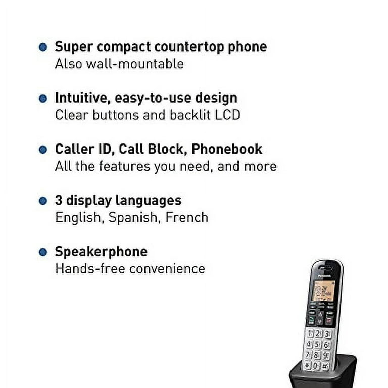 Panasonic KX-TGB812S - Teléfono inalámbrico compacto con DECT 6.0, LCD  ámbar de 1.6 pulgadas y teclado HS iluminado, bloque de llamadas