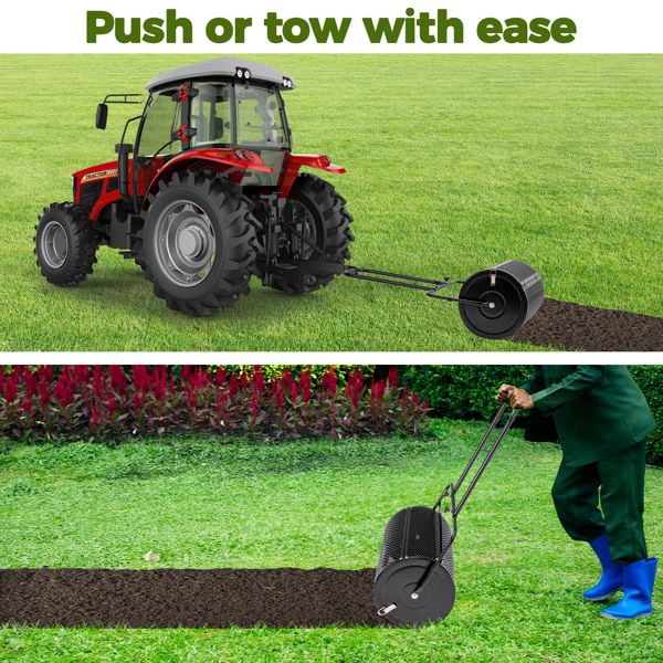 24 inch Compost Spreader for Lawn, Garden Peat Moss with Double Side Latches, Powder Coated Steel Mesh Basket for Topdressing & Seedling, Black