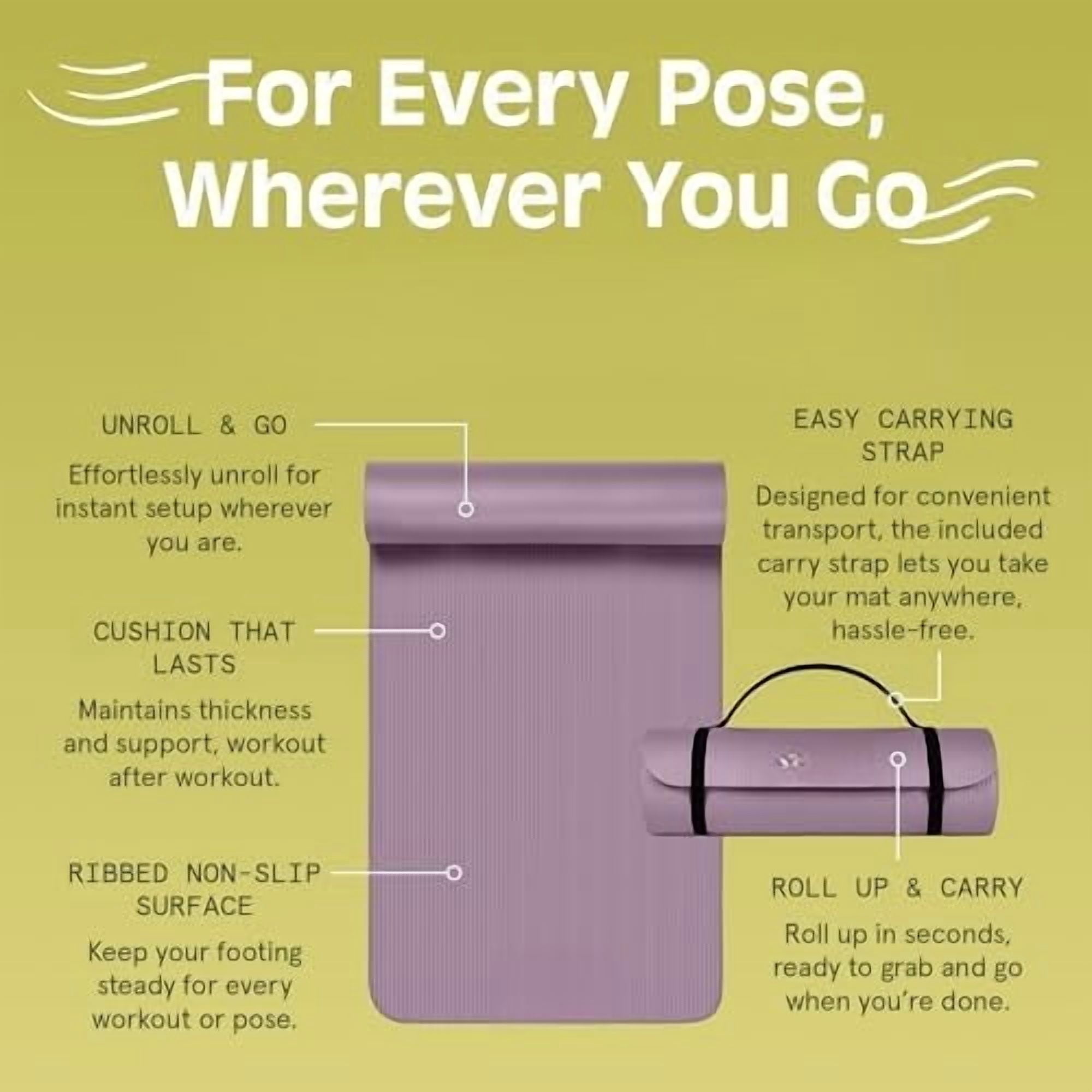 Solana Yoga Mat 1" Thick w/Nylon Strap for Men & Women - Non Slip Exercise Mat for Home Yoga, Pilates, Stretching, Floor & Fitness Workouts Violet Haze,1 inch