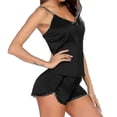 thumbnail image 2 of 2026 2pcs/set Women Satin Silk Pajamas Set Lace Trim V-neck Camisole Top Shorts Nightwear Sleepwear, 2 of 4