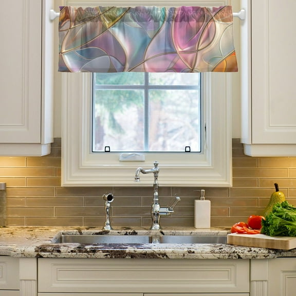 Abstract Waves Curves Curtain Valances Farmhouse Design Window Treatment Decor Blackout Rod Pocket for Windows Living Room Kitchen 54" x 18"