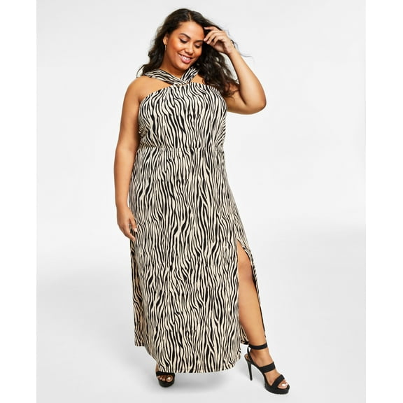 Plus Size Printed Halter Dress Lauren Zebra 3X
