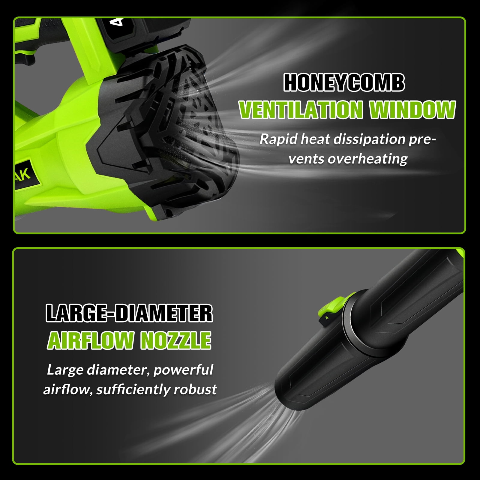 Cordless Leaf Blower 21V 440W 47m/s, Brushless Motor with 2 X 1300mAh Batteries and Nylon Carry Bag