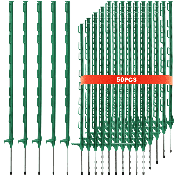 50 Pack Metal Fence Posts, 4 FT Garden Fence Post, T Post for Wire Fence, No Dig Steel U Post Fencing, Black Garden Stakes for Temporary Fencing, Electric Fence Wire, Corner Anchor