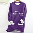 thumbnail image 2 of Feancey Fleece Lined Sweatshirt for Women Crewneck Long Sleeve Thermal Tunic Tops Casual Letter Print Pullover Sweatshirts Fuzzy Warm Loungewear Top Purple L, 2 of 4