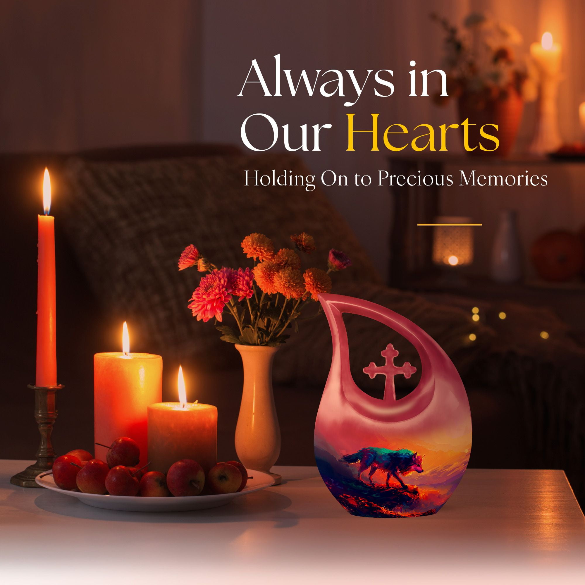 MUKTIVE Wolf Urns for Human Ashes - Memorial Urn for Human Ashes Adult Female & Male - Funeral Cremation Urns - Memorial Ash Large(Size - 10Inch) - Purple Urn - Pack of 1