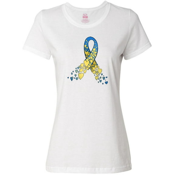 Inktastic Down Syndrome Awareness Blue and Yellow Hearts Ribbon Women's T-Shirt