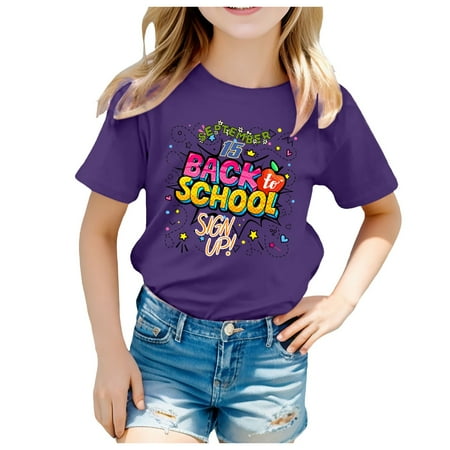 

Kids School Season Back To School Season Printed Casual Short Sleeve Top T Shirt Ting Tops for Teen Girls Toddler T Shirts Cat And Girls Clothes Tops for Toddlers Girls T Shirt Toddlers Long Sleeve