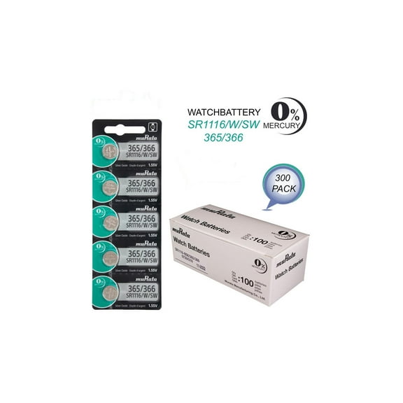 300 Murata #365 SR1116W 0% Mercury Free 1.55V Silver Oxide Battery