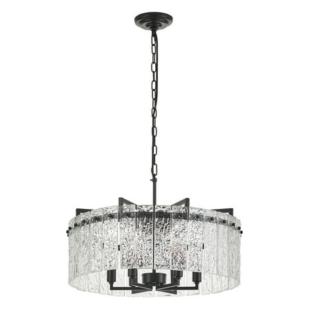 Wozzio Modern 6-Light Black lsland Chandelier Luxury Ceiling Light with Glam Glass Drum Shade for Dining Room No Bulbs Included