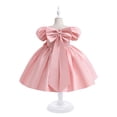 thumbnail image 4 of Short Flower Girl Dress, Girls Solid Color Puff Sleeve Princess Dress with Bow Accents, Junior Bridesmaid Party Dress for Wedding Birthday Occasions Age 4-9 Light Pink 150, 4 of 9