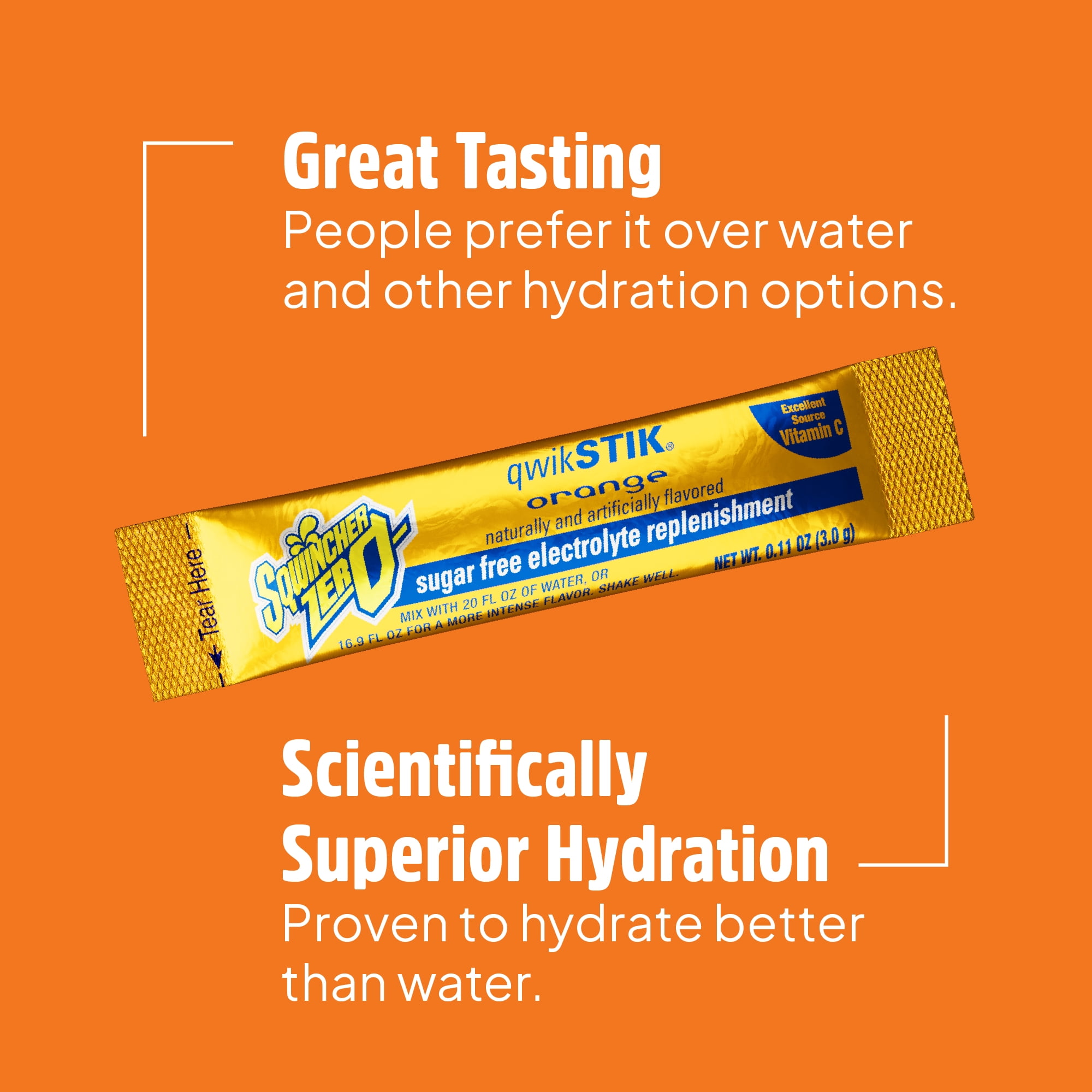 Sqwincher Zero Qwik Stik Orange Sugar Free Electrolyte Beverage Mix - 0.11 oz