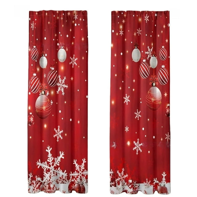 uhnmki Rideaux Imprimés de Vacances 2D Plats Imprimés Rouges de Noël avec Flocons de Neige et Branches pour Chambre Salon Fête de Vacances