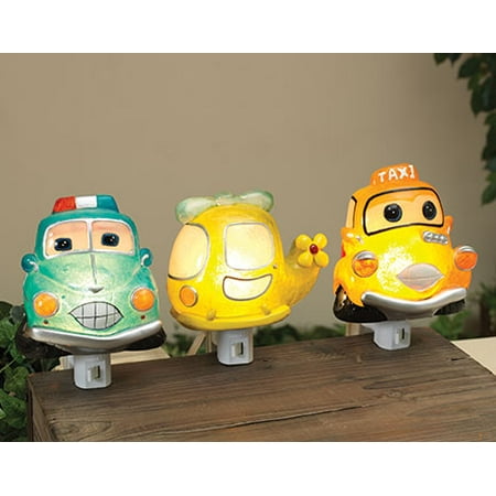 Police Car, Taxi, and Helicopter Electric Powered Night Lights Set of 3