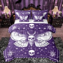 Manfei Spooky Skull Moth 7-Piece Twin Bedding Sets,bohemian Exotic Style Bedding Comforter Set,Purple White Sheet Sets For Men Women,Luxury Bedroom Decor Reversible