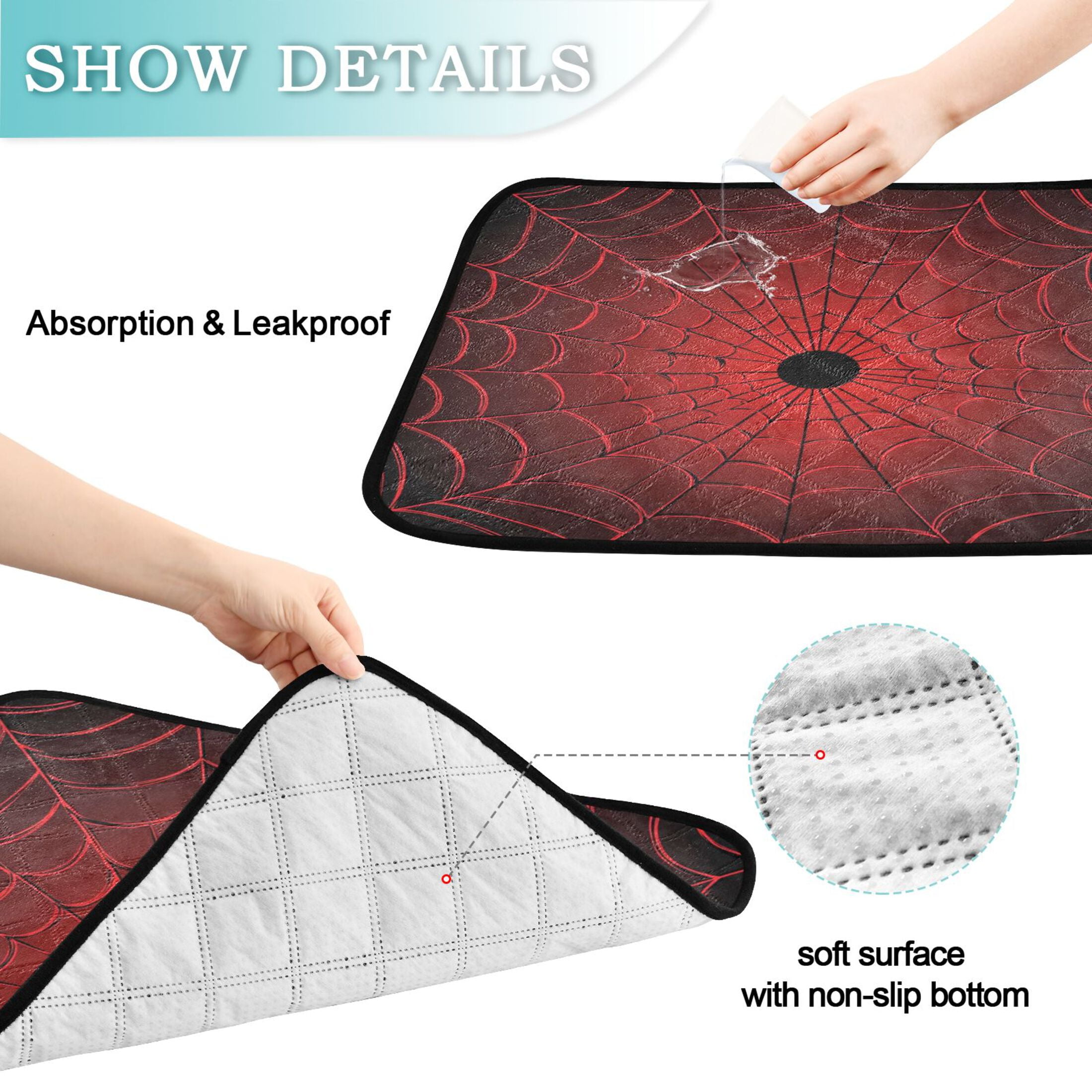Qxltty Red Cobweb Cat litter Pads Pet Set of 2 Diaper Mats Center Anti-leakage Layer Absorbent Soft and Comfortable