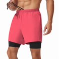 thumbnail image 2 of Men's 2 in 1 Running Shorts Quick Dry Gym Athletic Workout Shorts for Men with Phone Pockets Rose Red M, 2 of 8